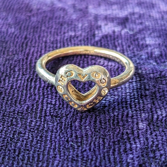 Coach Jewelry - Coach 14K Gold Plated Open Heart Ring With Two Pink Crystals